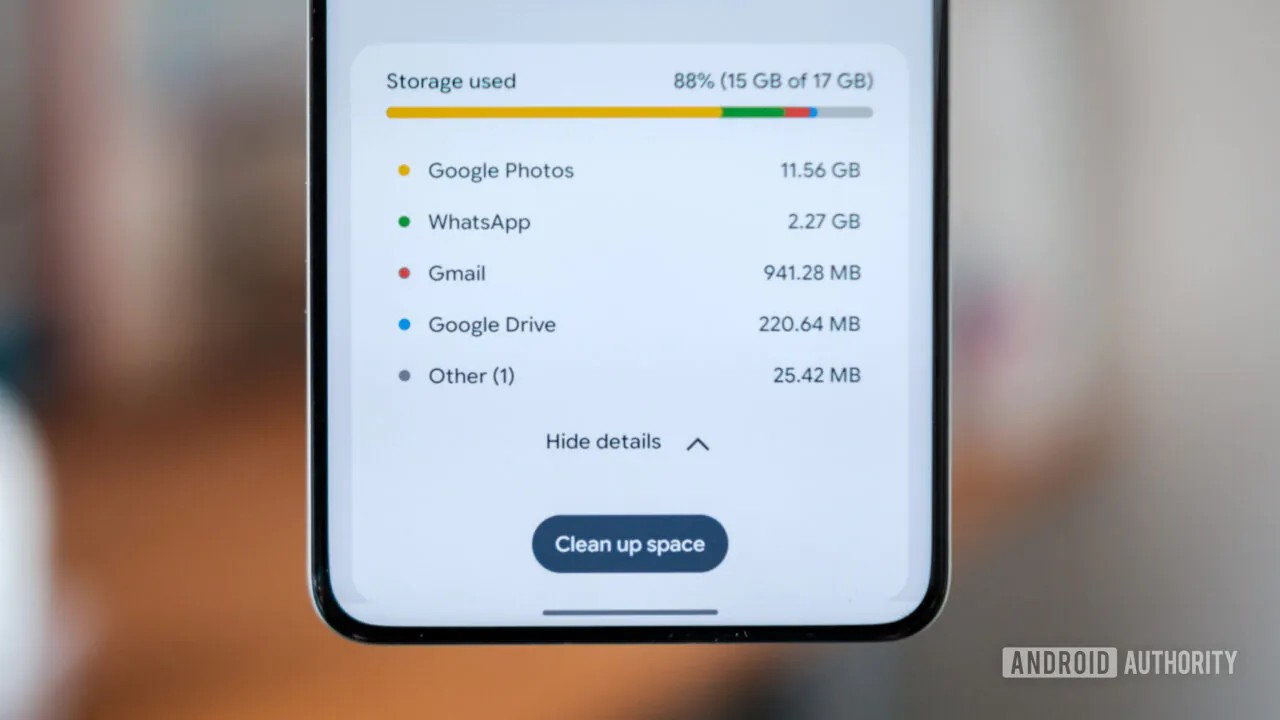Dung lượng 5GB đủ dùng cho các lưu trữ cơ bản như tài liệu và email. Ảnh: Android Authority Dung lượng 5GB đủ dùng cho các lưu trữ cơ bản như tài liệu và email. Ảnh: Android Authority